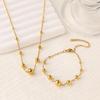 18K Gold-Plated Stainless Steel Bead Bracelet & Necklace Set for Women - Non-Fading, Versatile Fashion Jewelry