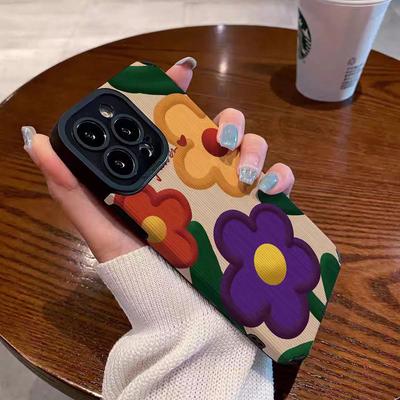 Fashion Silicone Leather Big Flower Phone Case For iPhone 14 15 16 Pro Max 11 12 13 Mini Soft Shockproof Full Cover