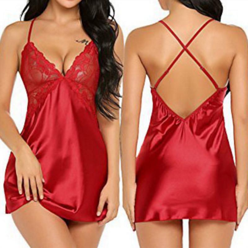 Women's Sexy Cross Strap Nightgown Robe Pajamas