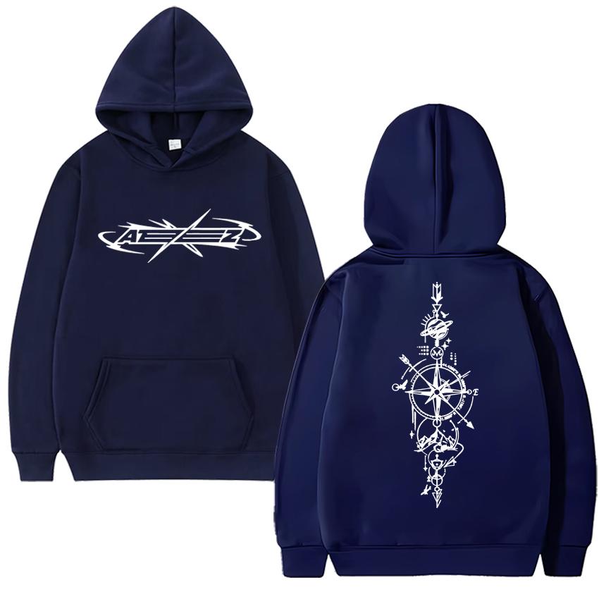 

2025 Корея Ateez любители музыки Двусторонняя печать Толстовка Унисекс модная флисовая худи Мужская женская Повседневный пуловер с длинным рукавом 3XL