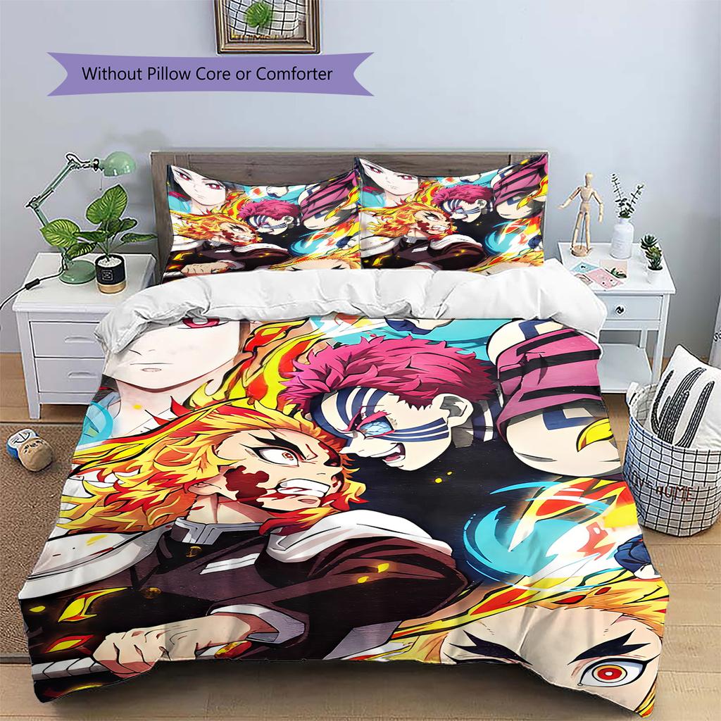 Demon Slayer Colorful Art Bedding Set Duvet Cover Pillowcase No Filler, Soft Home Bedroom Decor, Perfect Gift for Fans.chl