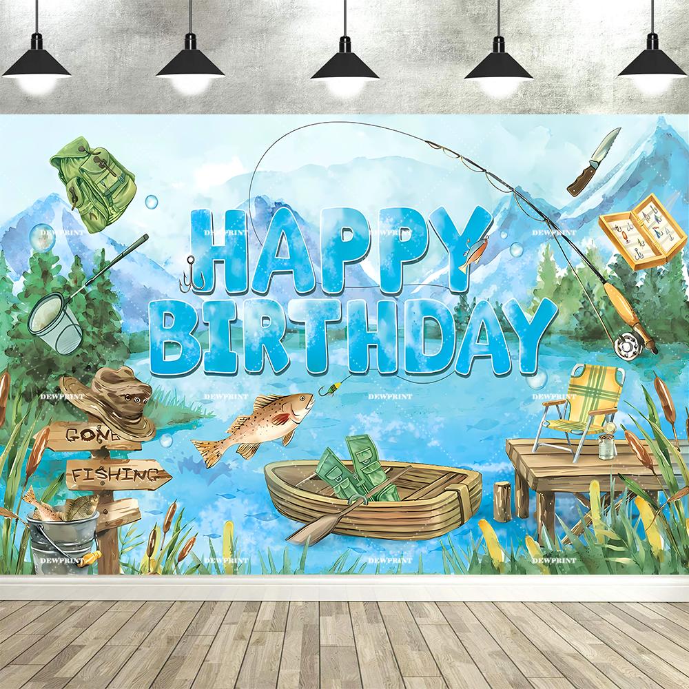 Fishing Themed Birthday Party Decoration Photography Backdrop, Children s and Adults Birthday Party Banner Photography Backdrop Vinyl 75X50cm