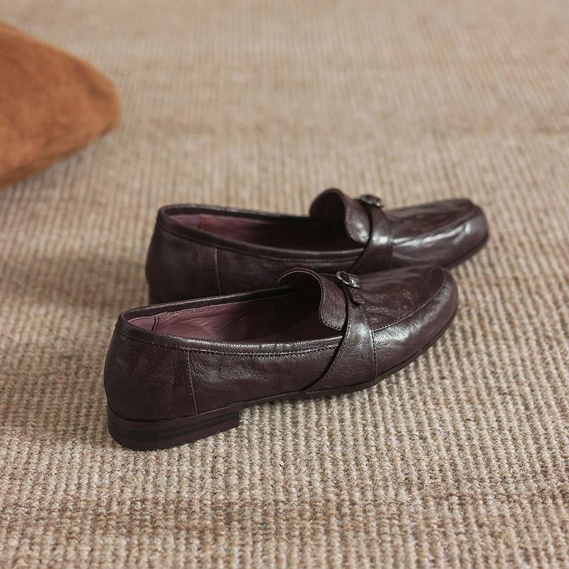 Krazing Pot Sheepskin Round Toe Thick Med Heels Spring Shoes Slip On Big Size 42 Loafers Women Pleated Beauty Pumps