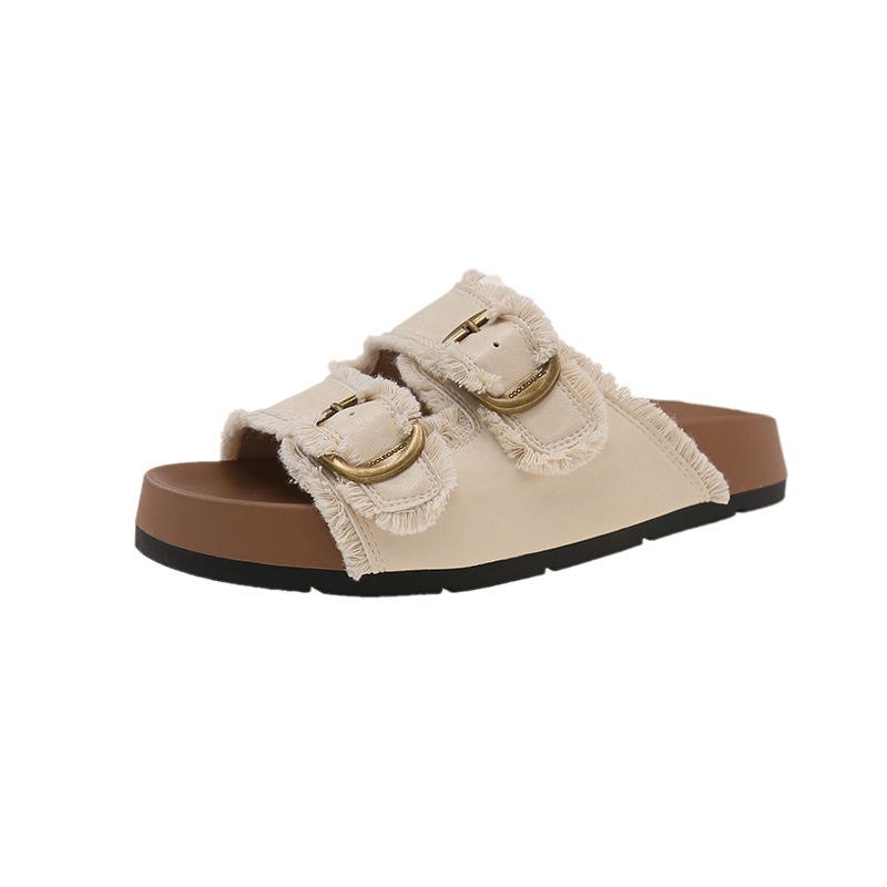 

2025 summer new fashion leisure sports style one-word thick bottom outer wear super fire niche retro slippers women 35