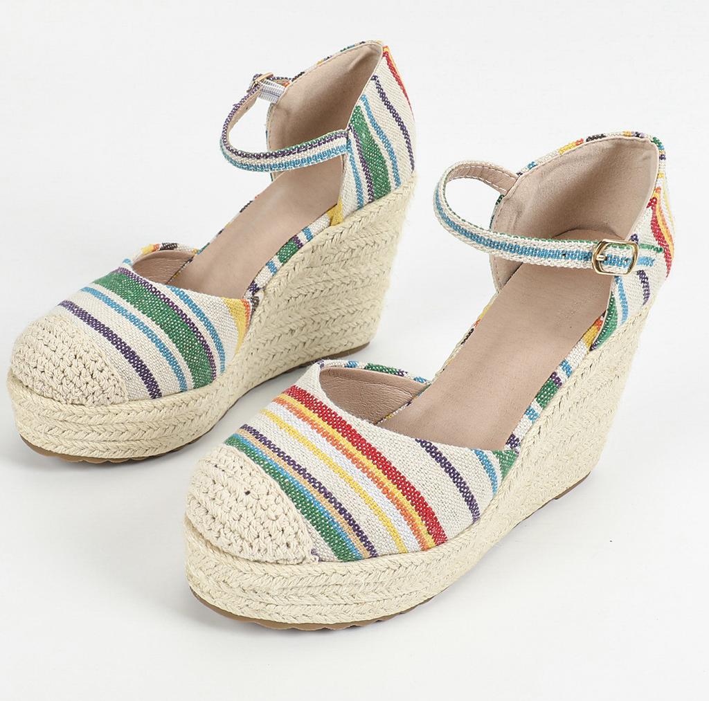  bohimian espadrilles round toe wedges ankle strap sandals heel platform shoes women sandals pumps comfort csaual