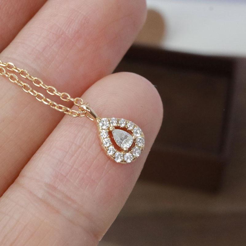 18K Gold-Plated S925 Sterling Silver Water Drop Zircon Pendant Necklace, Japanese Retro Style