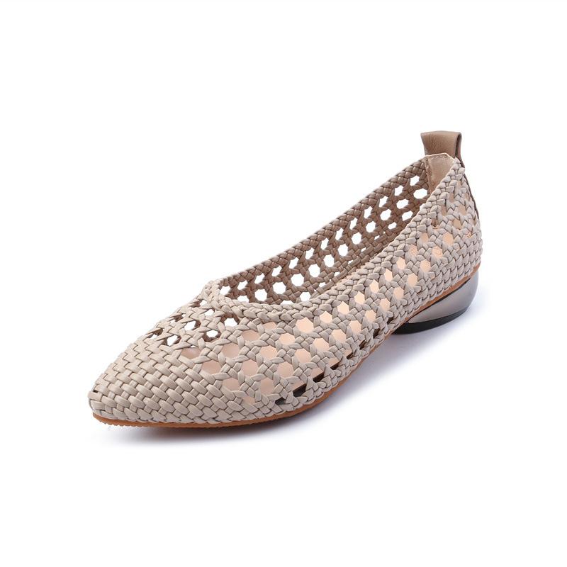 

Fashion GKTINOO Pumps Sandals Women Pointed Toe Leather Woven Low Heel Soft Sole Outdoor Summer Ladies Shoes 5