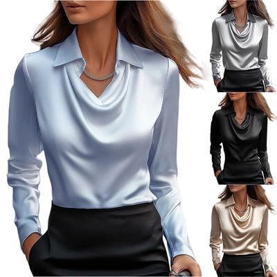 Damen Modisches Einfarbiges V-Ausschnitt Langarm Temperament Pullover Shirt Top