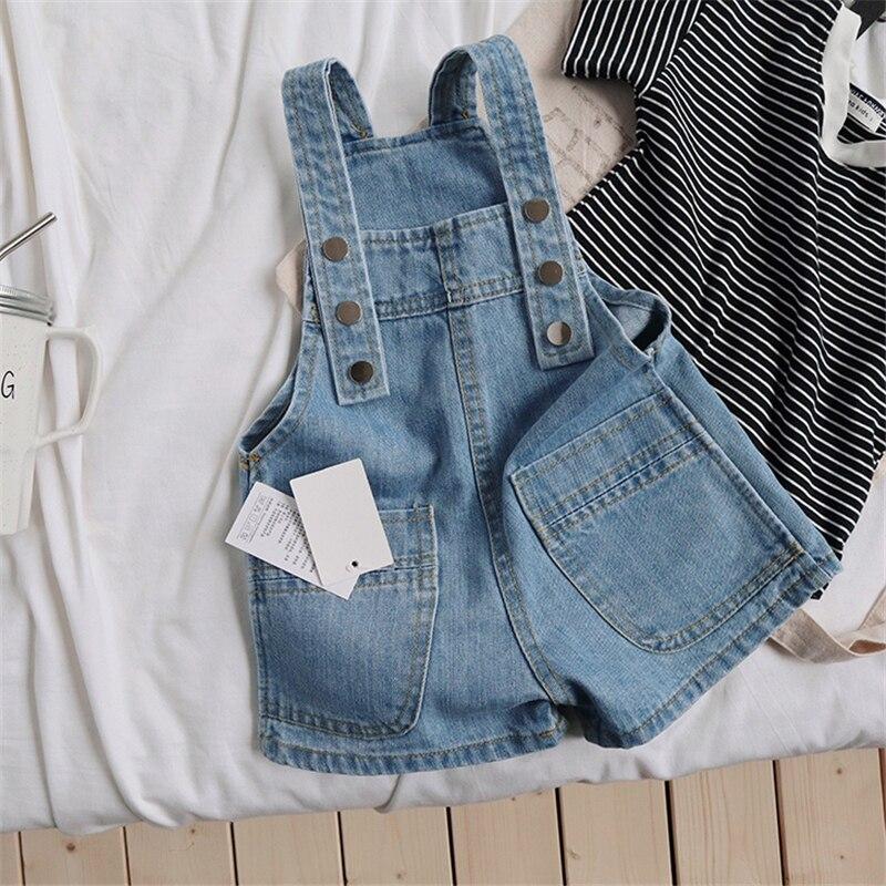Girls Casual Double-breasted Solid-color Jean Strap Shorts For Summer