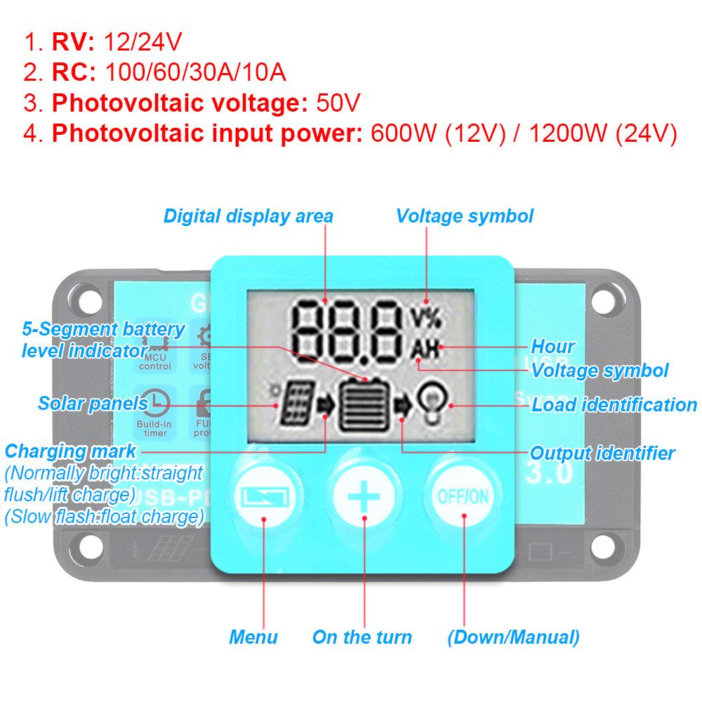 10A MPPT Photovoltaic Home Solar Panel Controller LCD Display Dual USB Solar Charge Controller 12V/24V Output Solar System