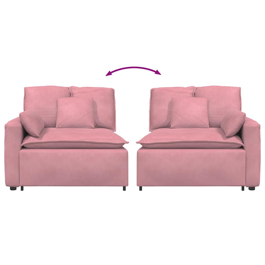 Modular Sofa End Module with Armrest and Cushions Pink 100 Cm