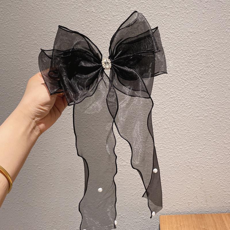 2023 Black Mesh Bow Hair Clip - Elegant Back-of-Head Ribbon Hairpin for Princess Styles