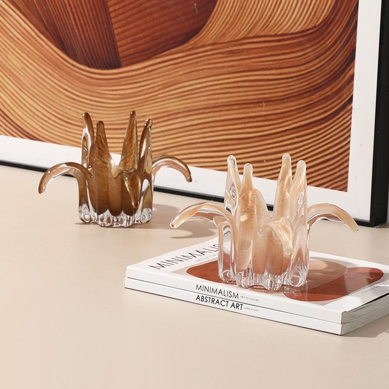 Creative Glass Candlestick Petal Candle Holder Lily Desktop Storage Container Glass Handicrafts Home Decoration Accessories