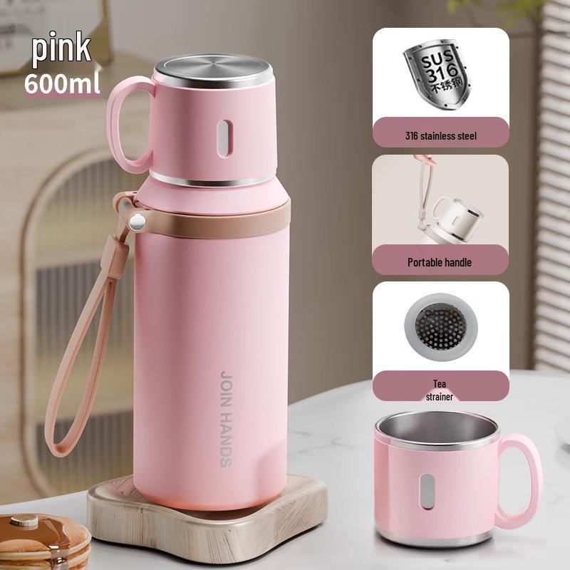 316 Stainless Steel Sports Water Bottle with Tea Separator, Lanyard, and Bounce Lid