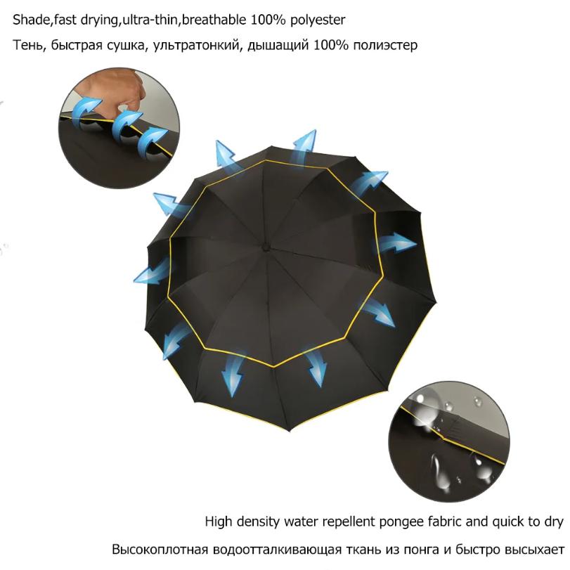 130cm Big Top Quality Umbrella Men Rain Woman Windproof Large Paraguas Sun 3 Floding Big Umbrella Outdoor Parapluie