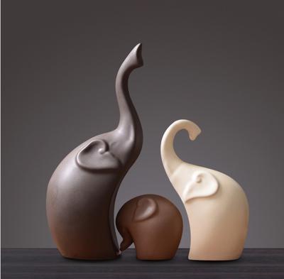 3 ks/sada Keramické figurky rodiny slonů – Zvířecí ozdoby a řemeslné výrobky pro domácí dekoraci