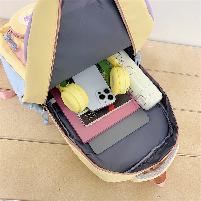 Large Capacity Girls Backpack Color Contrast Student Schoolbag