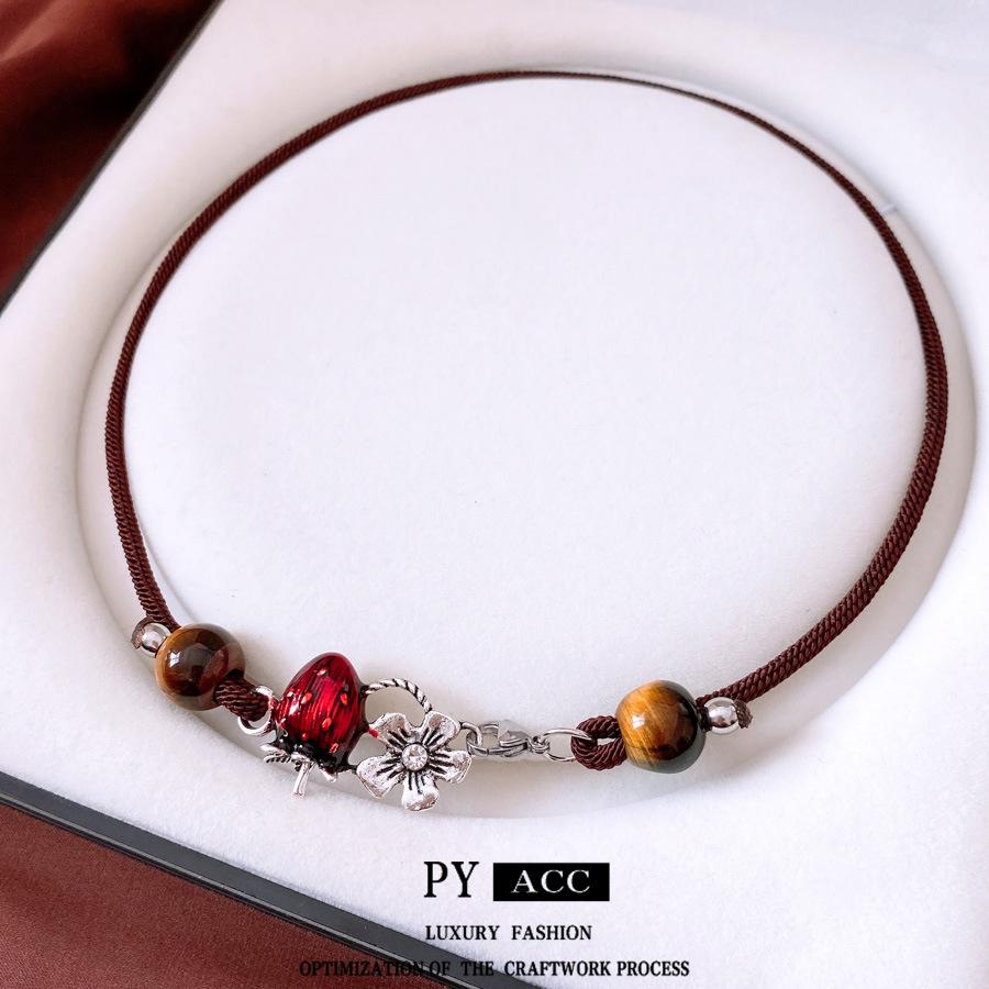 Old Glazed Bodhi Necklace Women's Retro Style Accessories Clavicle Chain Braided Rope Pendant