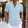Camicia da Uomo Estiva 2026 Taglie Forti Collo Henley Manica Corta Tinta Unita