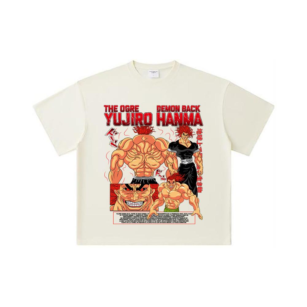 

260 GSM Double Yarn 32 Count 100% Cotton Baki V6 Yujiro Print Unisex Heavy Cotton T Shirt S