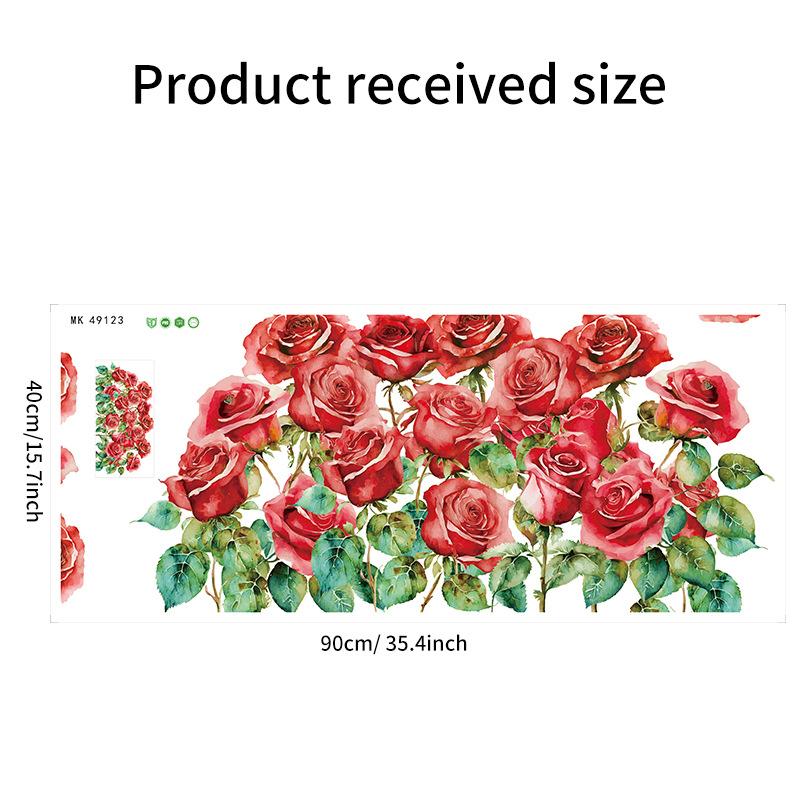 Romantic Red Roses and Green Plants Wall Sticker for Valentine Day Home Decor Bedroom Hallway Entrance
