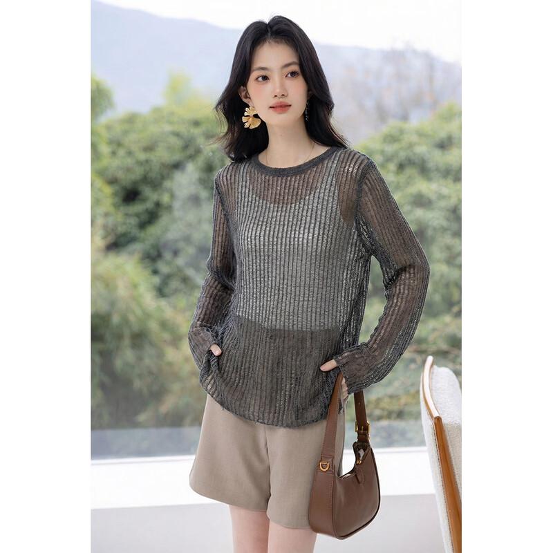 Mocana Women's Textured Hollow-Out Long Sleeve Knit Blouse