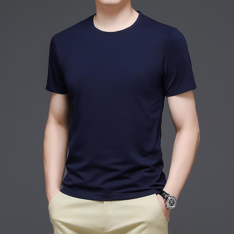 Tricou casual din bumbac slim fit pentru bărbați - Culoare uni, Gât rotund, Mânecă scurtă, Perfect pentru vară