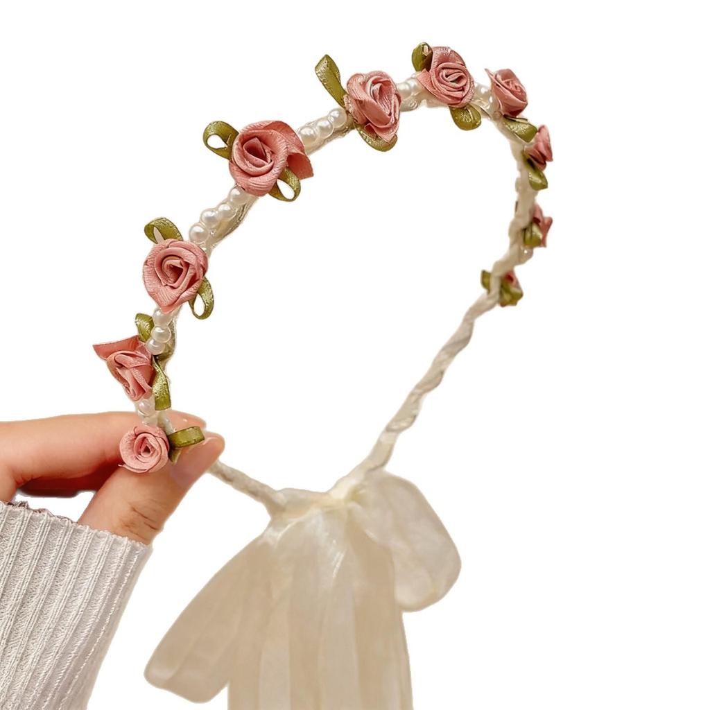 Rose Pearl Headband & Bow Hair Clip - Elegant Floral Ribbon for Bridesmaids & Women's Sweet Style Hair Accessories