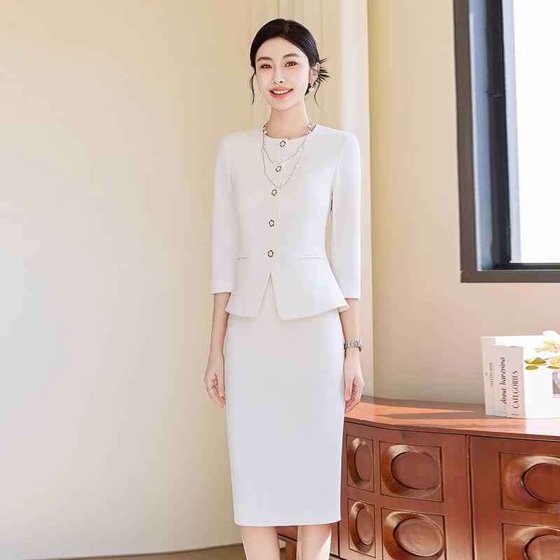 Women's White Seven-Sleeve Business Skirt Suit