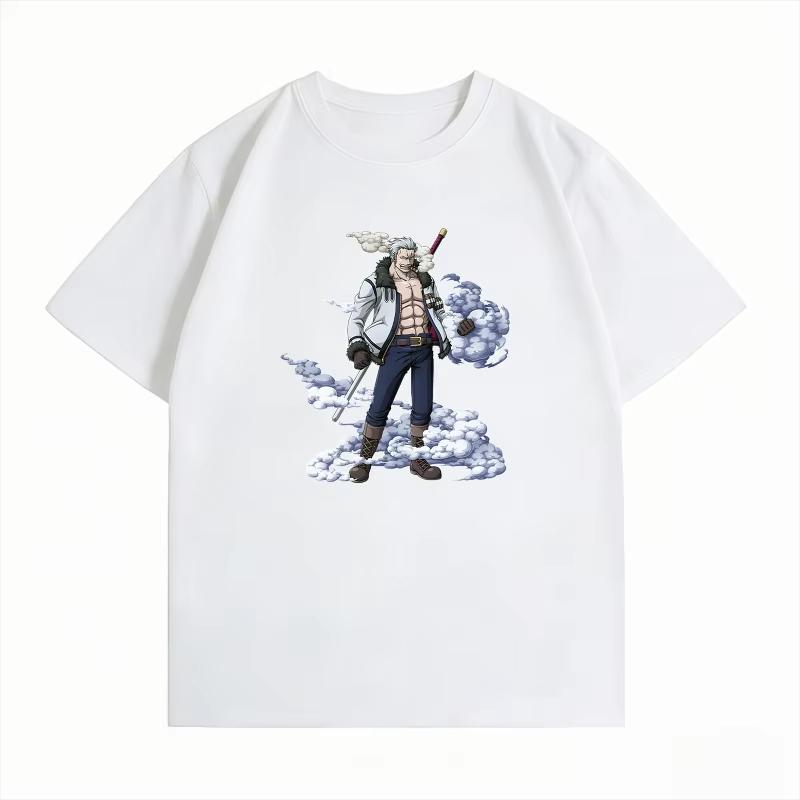 One Piece Casual Oversized Crew Neck Summer Short‑Sleeve T‑Shirt with Smoker Anime Graphic Print Women And Men T-shirt