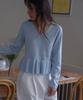DEHEVE V-Neck Flare Shirring Knit [Sky Blue]