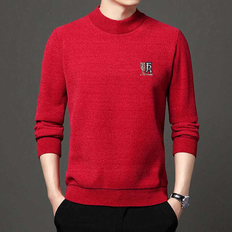 Men s Thick Plush Chenille Knitwear: Autumn/Winter Half-High Collar Embroidered Sweater 170