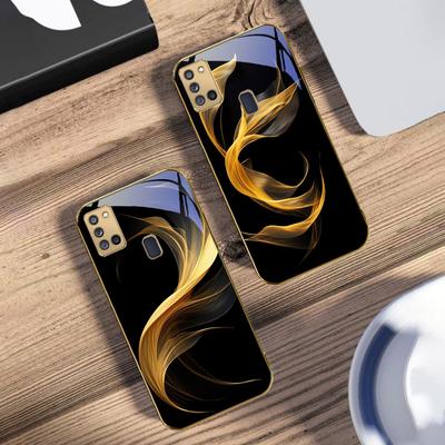 Floating Golden Ribbon For Samsung A 31 32 A33 A34 35 14 A15 13 16 25 26 50 52 53 54 55 56 70 71 72 73 Golden Glass Phone Case
