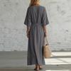 Women’s Summer Casual V Neck Short Sleeve Dress with Waist Tie Relaxed Fit Lightweight Midi Length for Everyday Wear