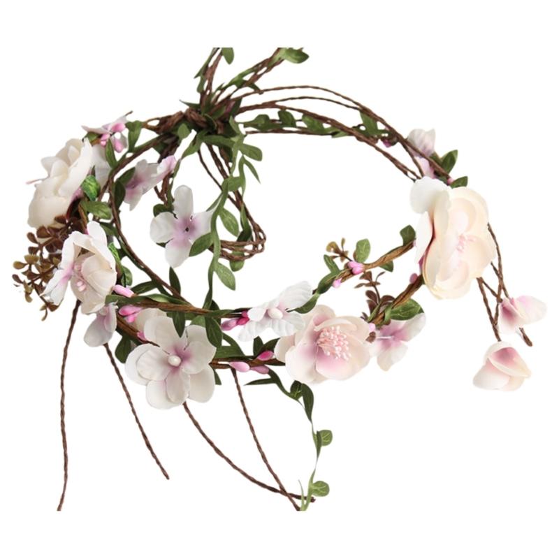 

Flexible Fabric Flower Wreath Headbands Hairpiece For Brides Wedding Headpiece Artificial Flower And Leaves Bridal Hair 1