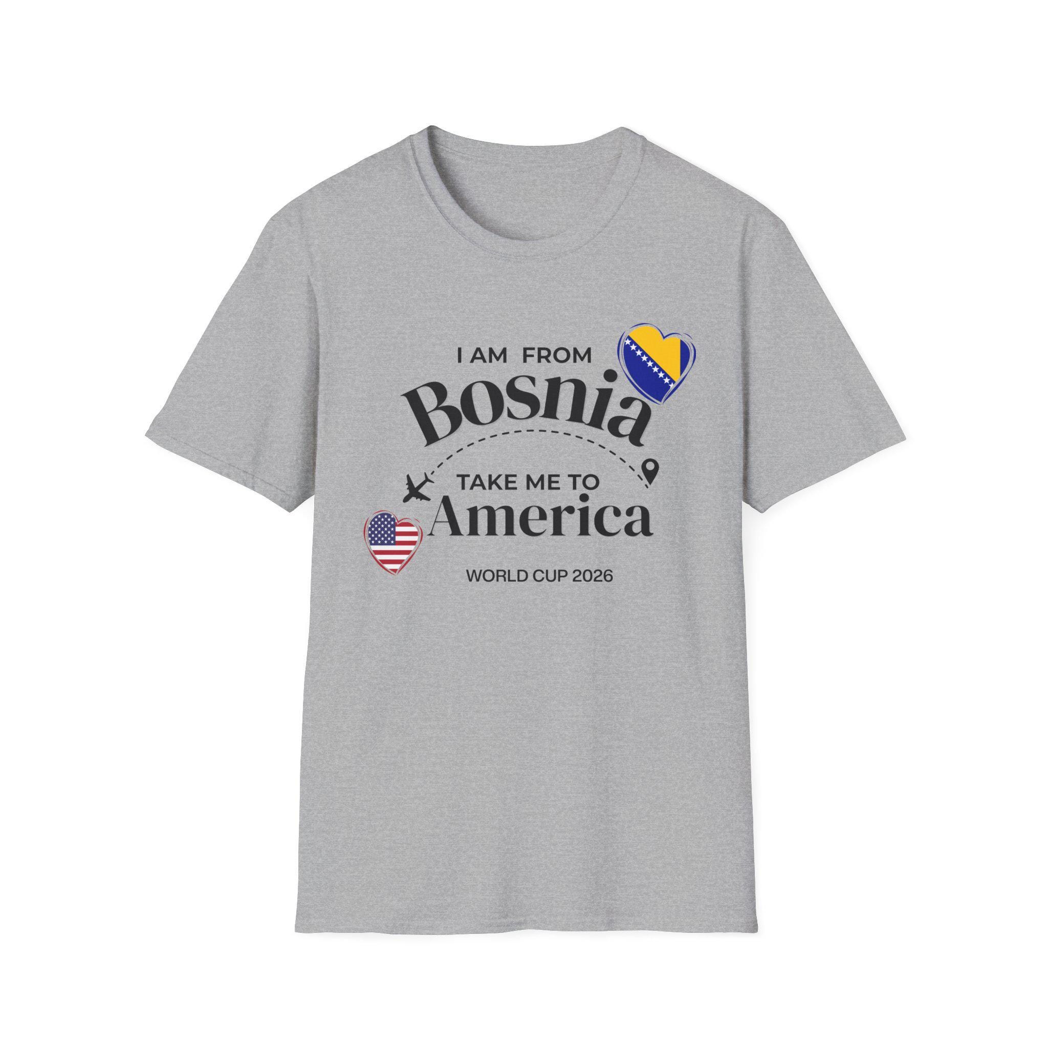 

Bosnia World 2026 Bosnia USA Soccer Tee I Am From Bosnia Take Me To America Bosnian 2026 Summer Unisex Women Cotton Tshirt Y2K 2XL