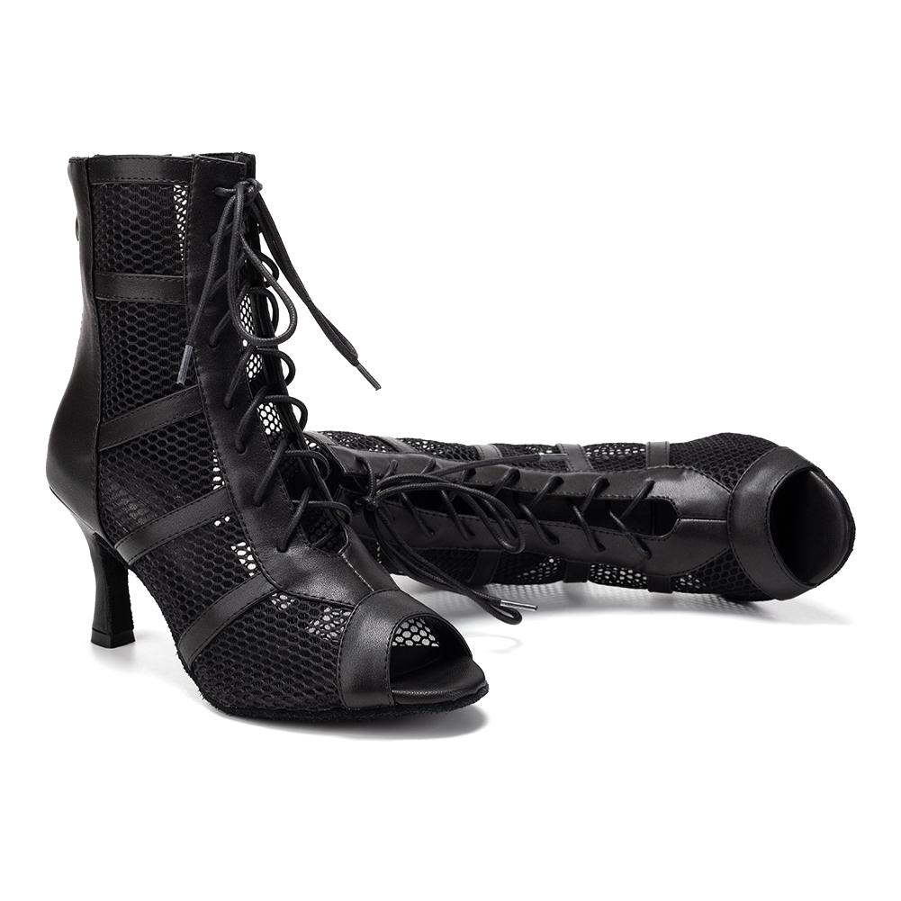 Dance Boots Women's Latin Salsa Stiletto Heel Lace-Up Boots for Tango Bachata Ballroom Party Performance Dance Shoes Heeled 7.5CM
