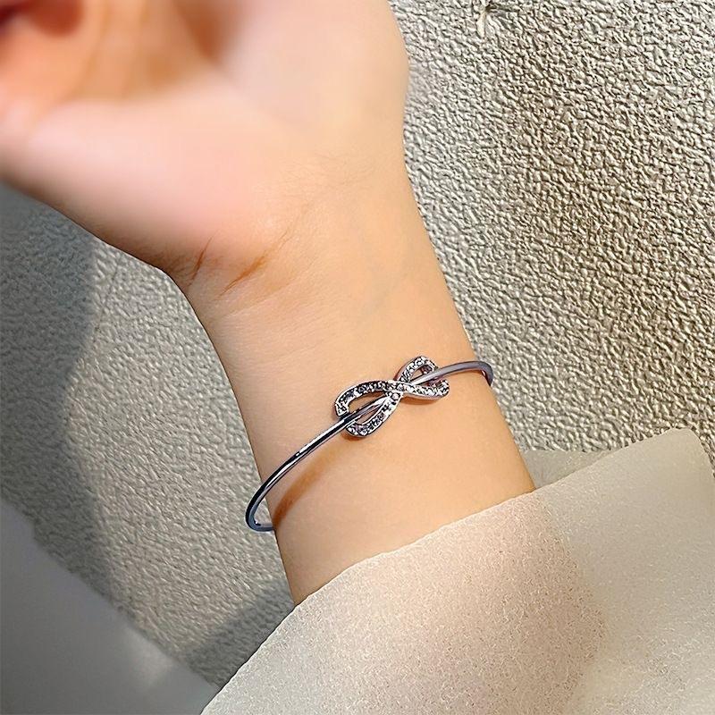Korean Version of Personalized Bow 8-character Diamond-set Simple Push-pull Design Bracelet Graduation Season Jewelry High Value