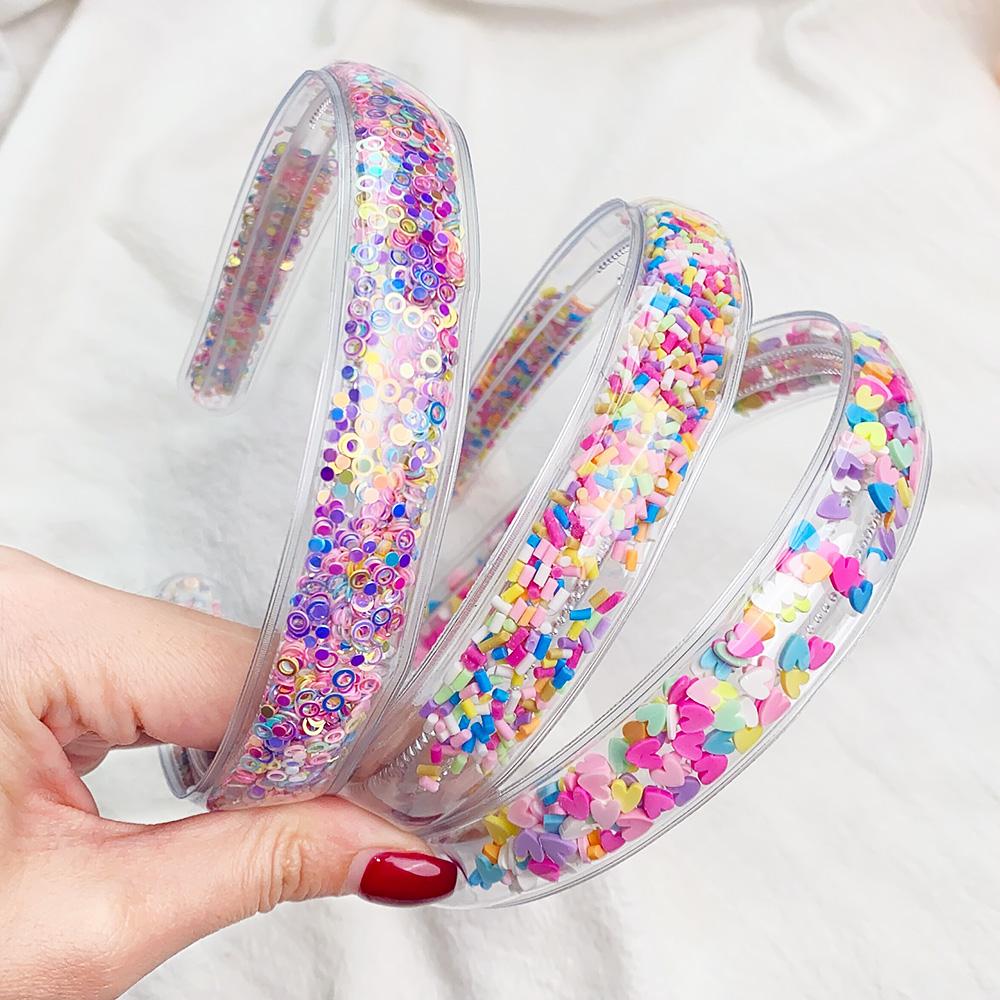 DIY Transparent Quicksand Hair Band for Kids Girls Glitter Sequin Cartoon Ear Headbands Hair Hoops Headwear Hair Accessories