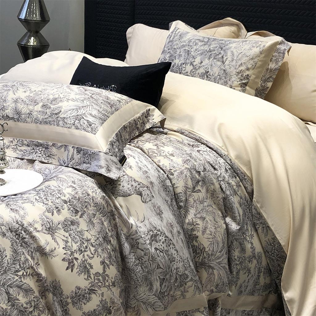 High count light luxury satin digital printed Tencel cotton four piece set
