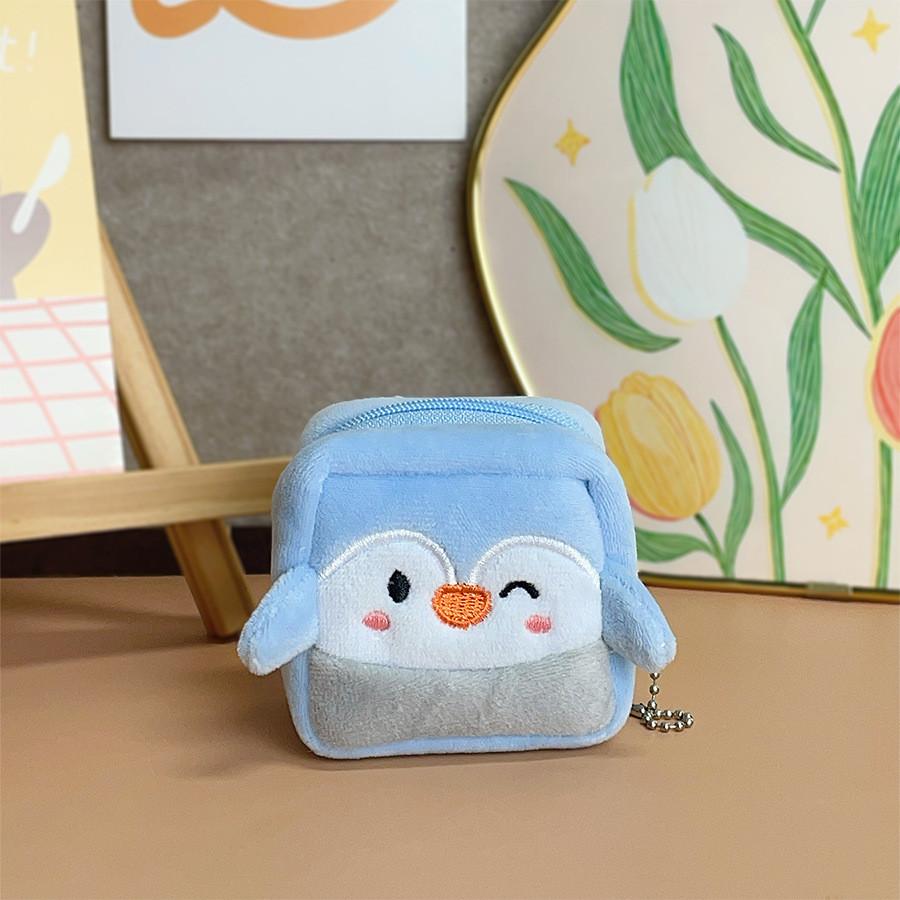 Cute Square Penguin Coin Purse With Earphone And Data Cable Organizer For Girls And Boys