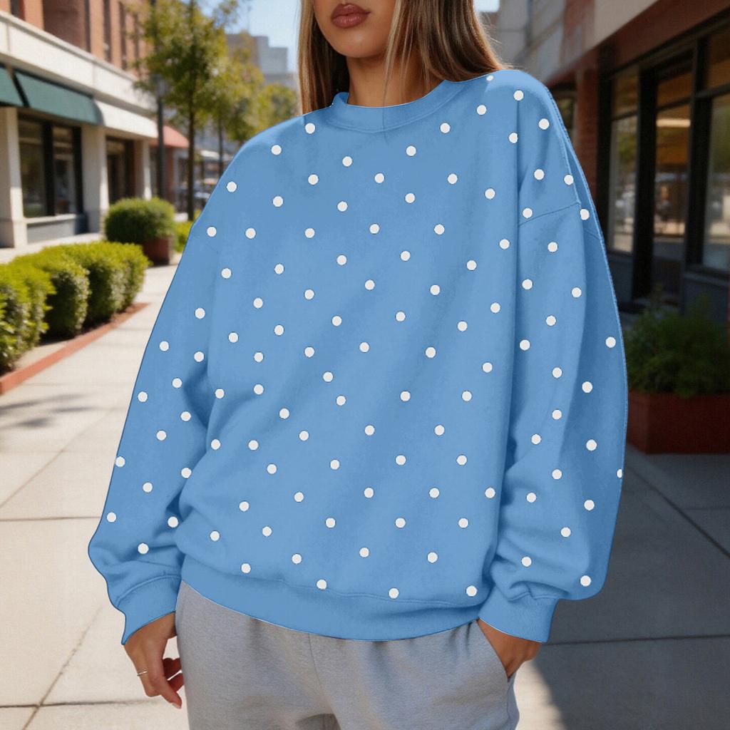Women's Polka Dot Neck Sweatshirt, Lightweight Casual Pullover for Everyday Wear