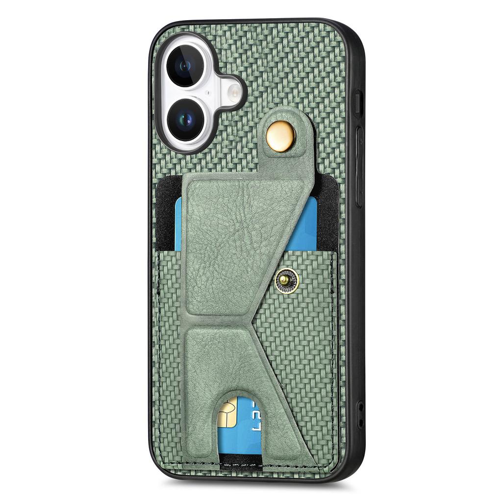 For iPhone 16 Case K-Shaped Kickstand Leather+PC+TPU Phone Cover