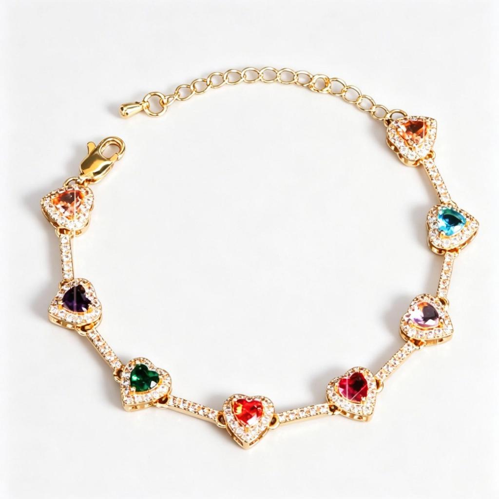 High-End Light Luxury Copper Heart Necklace & Bracelet with Colorful Zircon Inlay