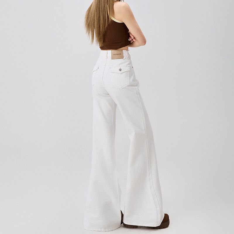 Spring Summer Off White High Waist Slim Horse Hoof Floor Flare Denim Pants For Women Casual Pants Oversize Denim Trousers