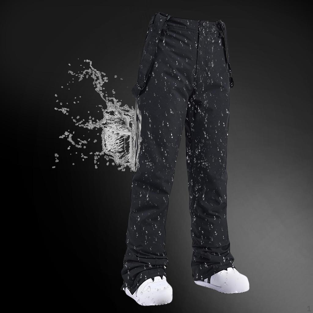 Black Ski Bib Insulated Pants Waterproof Overalls Lightweight Windproof Warm Full Length for