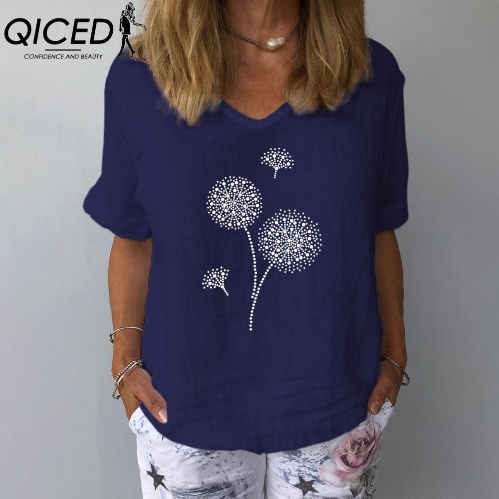 

QICED Женские Модные Повседневные Блузки и Рубашки с Коротким Рукавом и Круглым Вырезом XXXL темно-синий