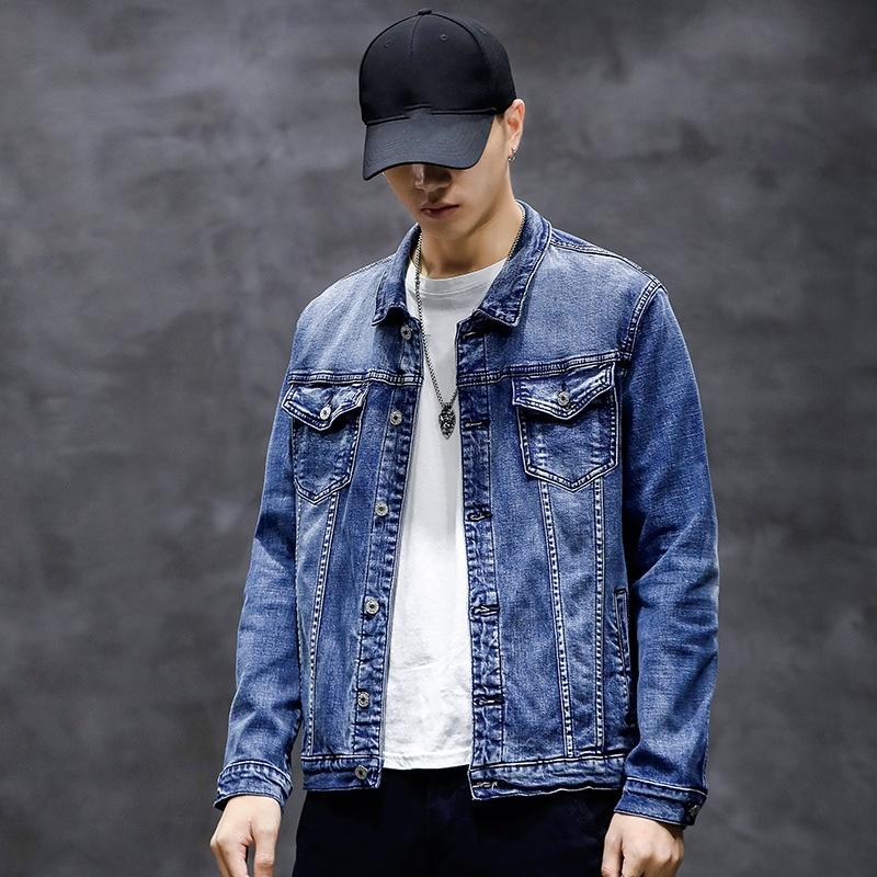 

Весенняя винтажная джинсовая куртка для мужчин, модный облегающий крой, подчеркивающий силуэт, новый стиль, повседневная одежда XL синий