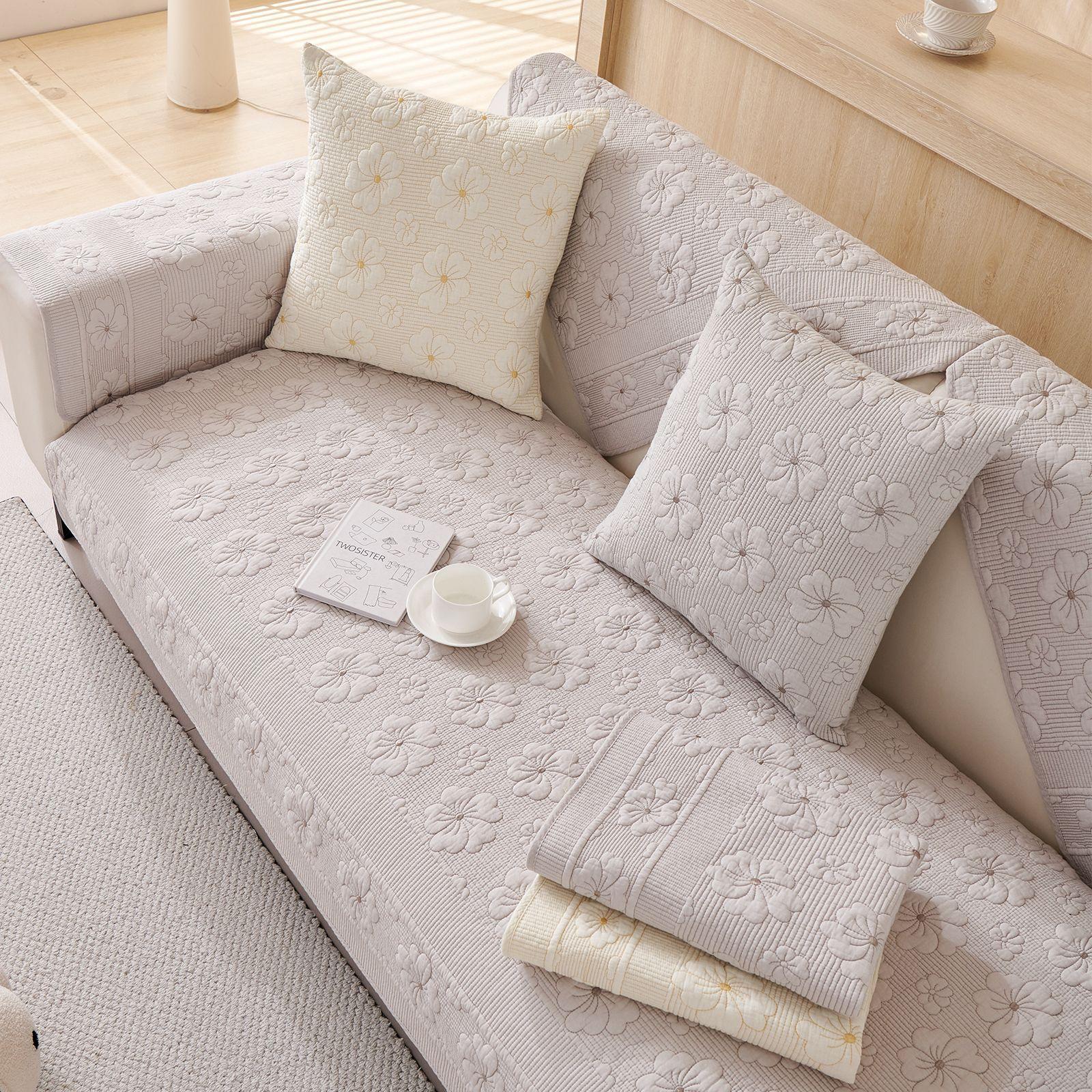 

Cream Wind Sofa Cushion, Pure Cotton, Universal In All Seasons, Simple Straight Row Sofa Cover New Fabric Seat Cushion, Non-Slip 70*70cm