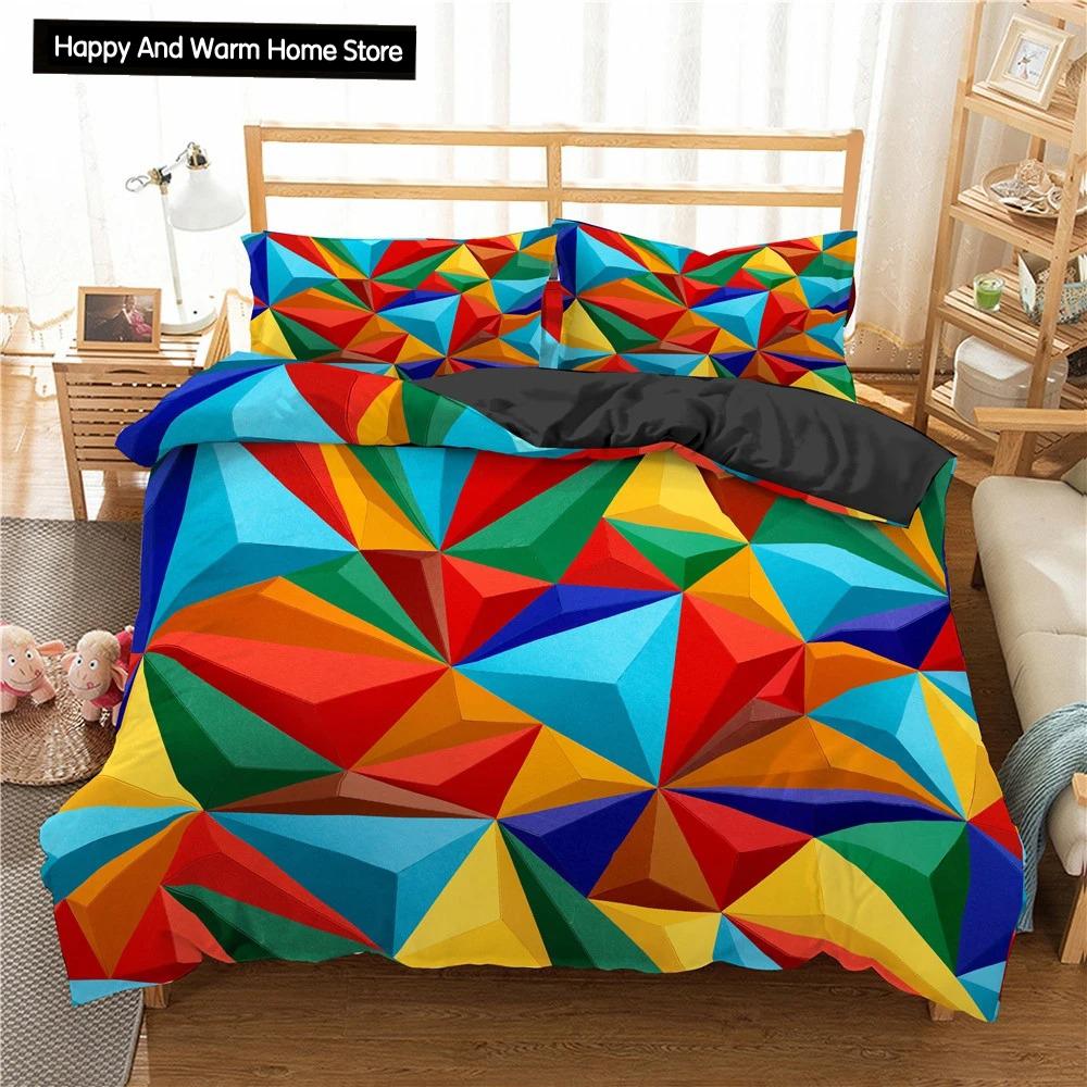Building Block King Queen Duvet Cover Colorful Brick Bedding Set for Boys Teens Adults Cartoon 2/3pcs Polyester Comforter Cover